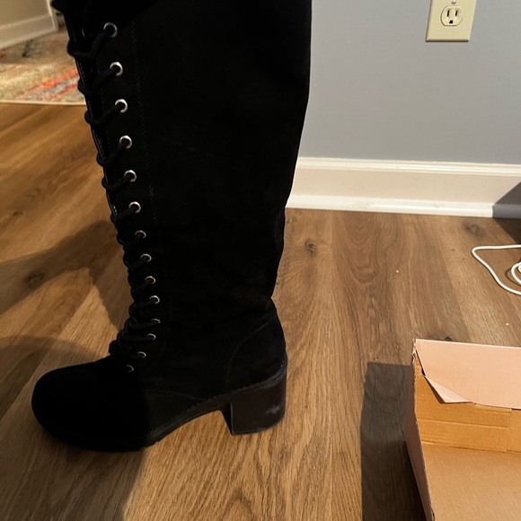 Emanuelle Black Lace up tall boots with side zipper. - Picture 3 of 5